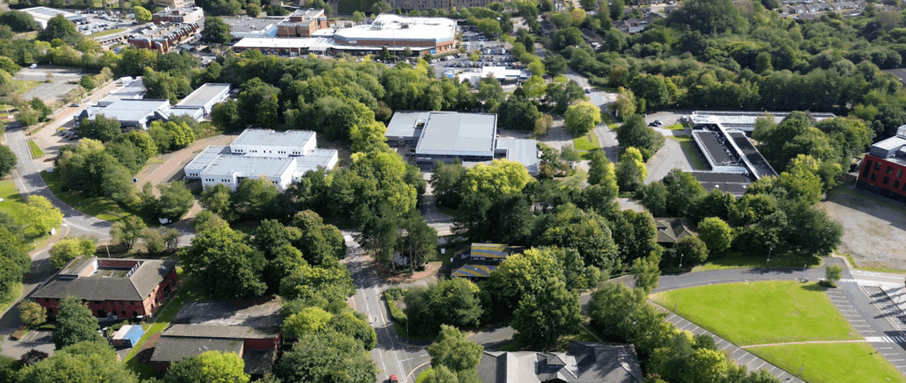 An aerial shot of the University of Warwick Science Park